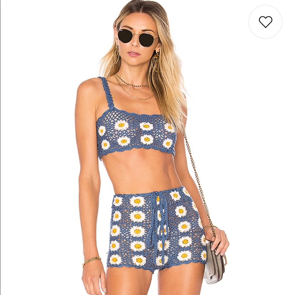 Lovers + friends crochet daisy top bottom set